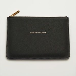 Estella Bartlett Medium “Enjoy The Little Things” black textured zippered pouch